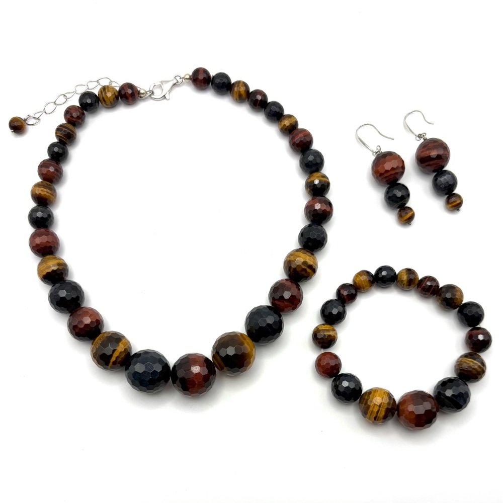 Jay King Mine Finds Faceted Tiger’s Eye Necklace, Bracelet, and Earrings Set